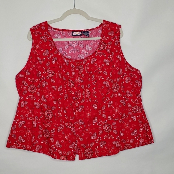 Zoey Beth Paisley Floral Print Top Size 3X Red Lace Trim Accent Button Up Shirt - Picture 10 of 11
